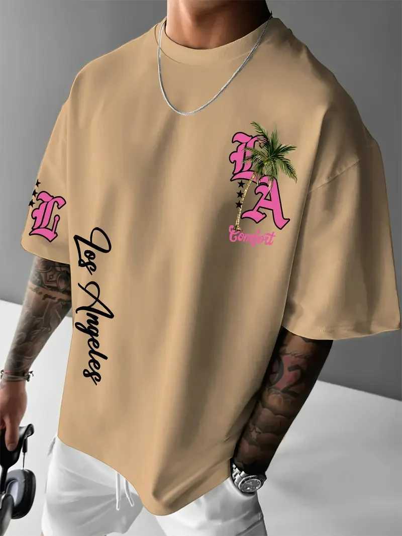 LA Letter Print Casual Graphic T-Shirt Short Sleeve Sports Womens T-shirt Unisex Casual Daily Wear Summer Mens Racing T-shirt J250515M79X