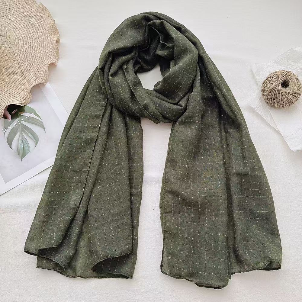 T747 new wide edge wrinkled breathable gold and silver silk wrinkled scarf solid color simple polyester soft headscarf female