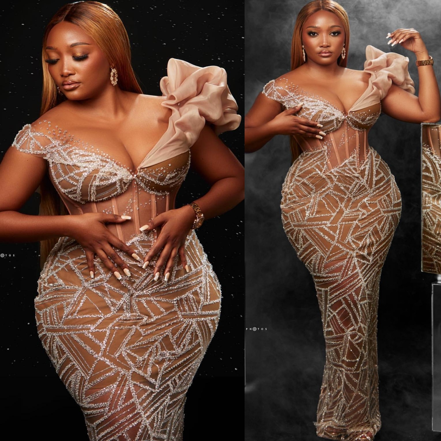 Champagne Sheath Plus Size Prom Dresses 2025 Illusion Crystals Lace Evening Formal Party Second Birthday Engagement Gowns Dress For Special Occasions 