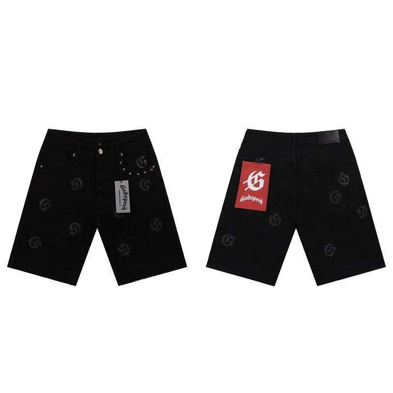High Street New Godspeed Jeans Shorts Men Women Vintage Loose Casual Embroidery Fashion Hip Hop Good Quality Joggers J250515Q2YC