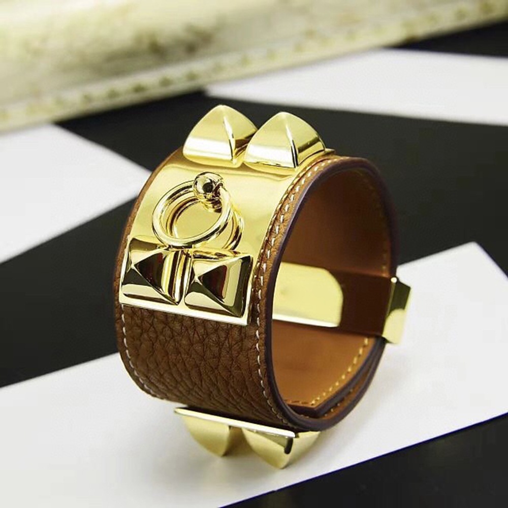 2025 litchi patterned genuine leather bangle bracelet for women mens wide exaggerated punk four rivet designer bracelets bangles jewelry Free shipping