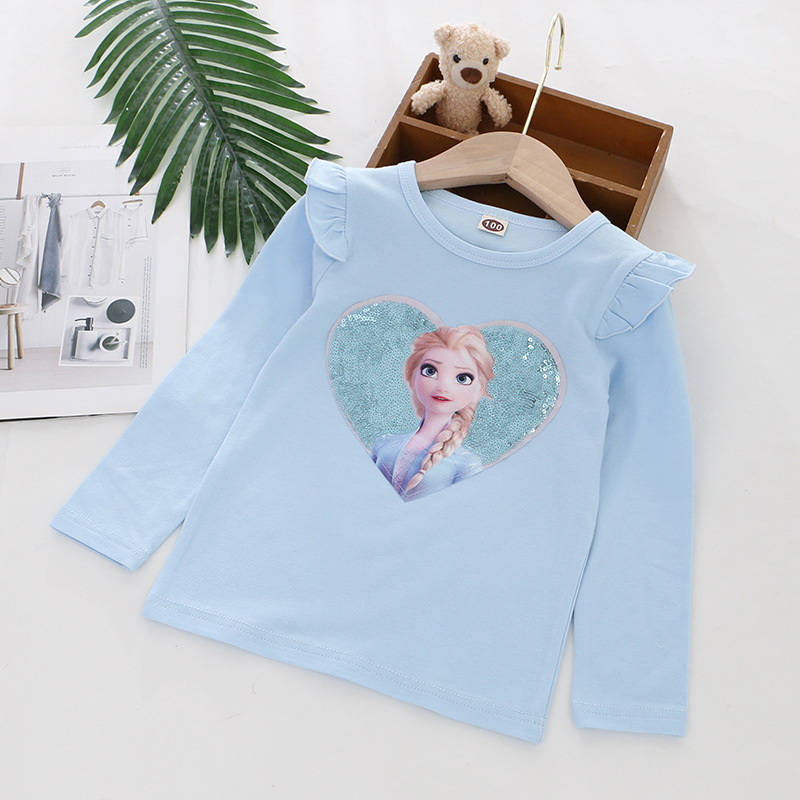 DISNEY Frozen Elsa princess infant designer clothes toddler designer clothes short-sleeved puffy-sleeve T-shirt Girls' T-shirt Love pattern cloth