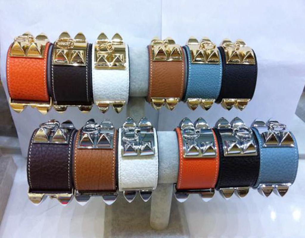 2025 litchi patterned genuine leather bangle bracelet for women mens wide exaggerated punk four rivet designer bracelets bangles jewelry Free shipping