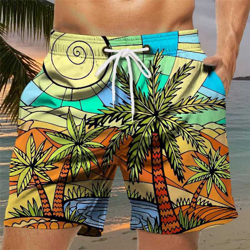 Mens Loose Beach Shorts Drawstring Quick Dry Coconut Tree Shorts For Summer Women Men 3D Print Casual Oversized Sport Shorts J250515VCGC