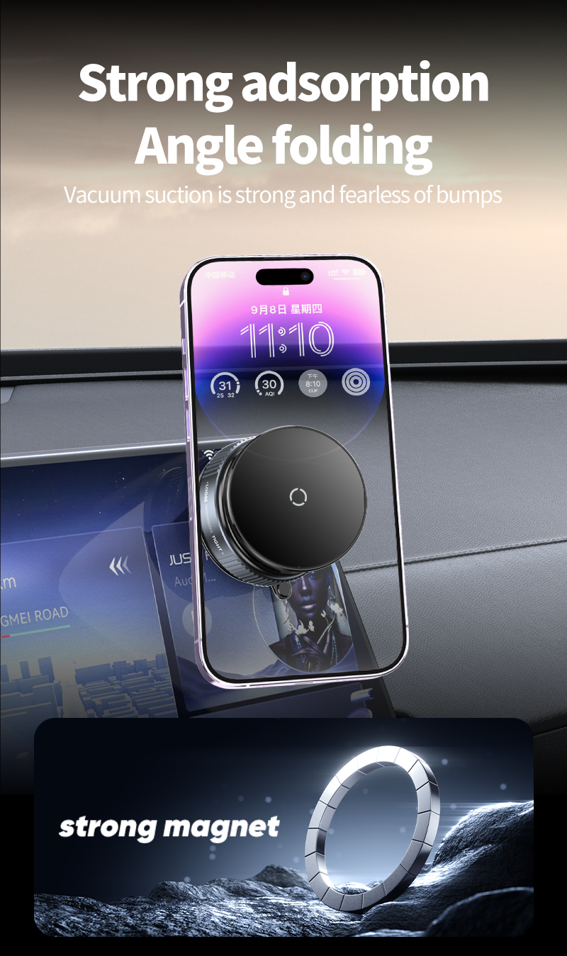 K007S Wireless Car Charger 15W Vacuum Suction Phone Mount Holder Magnetic Hands Free Double Sided Magnetic