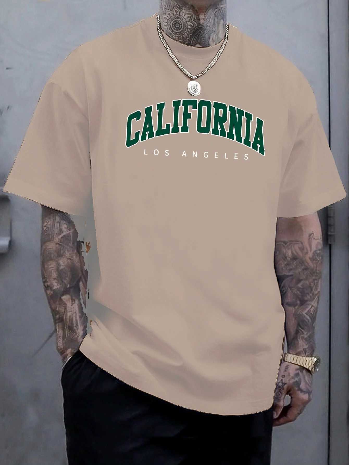 Summer Mens 100% Cotton Casual Sports Loose Large california letter Printed Comfortable Round Neck Short Sleeve T-shirt Top J250515UJCI