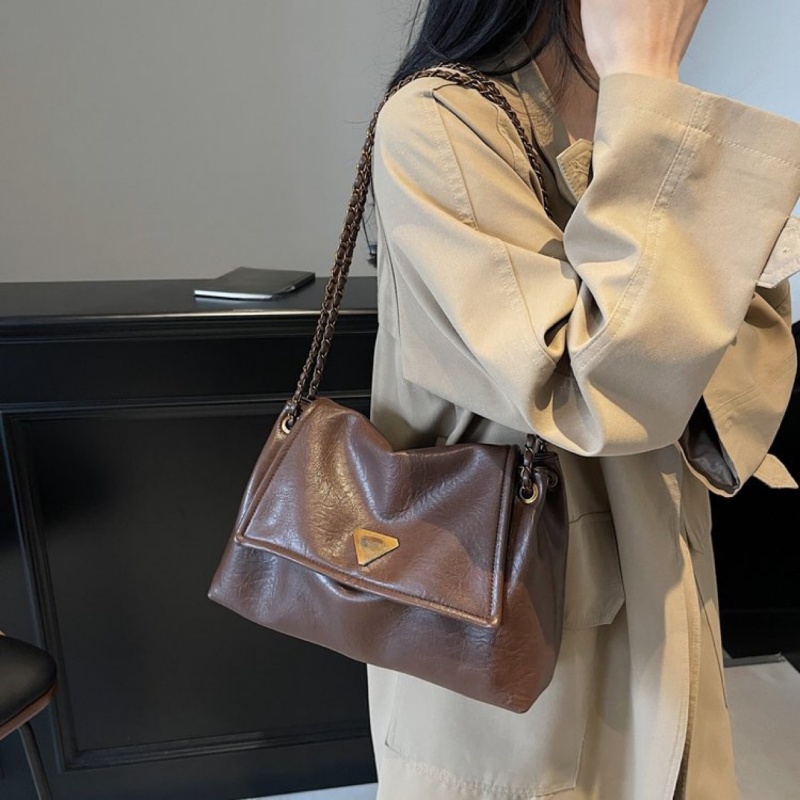 Vintage shoulder bags for women leather large crossbody bag zipper flip cover square handbag metal bucket single adjustable gold color straps te132