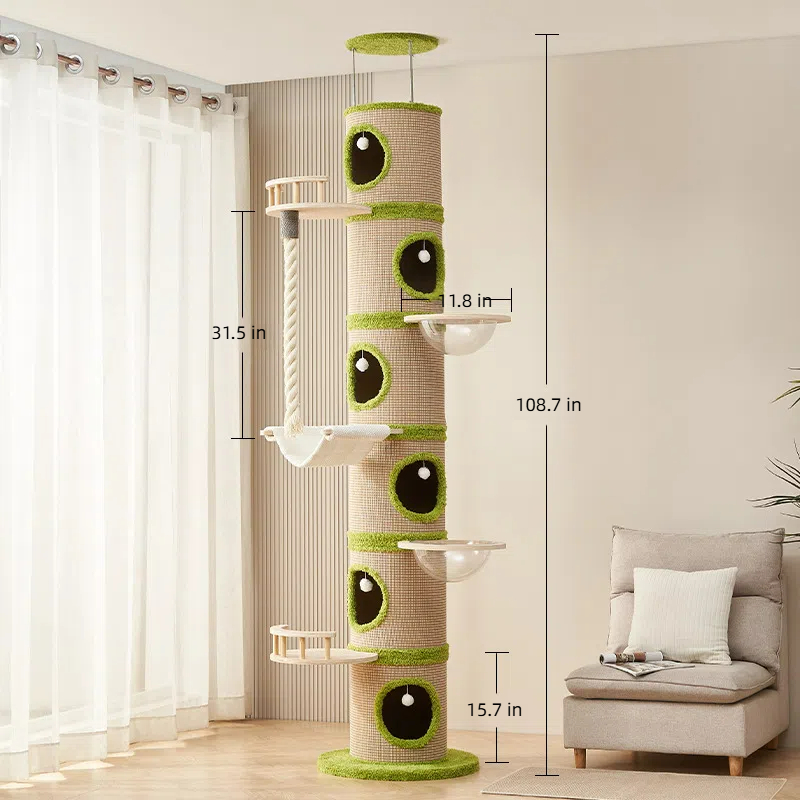 Cat Climbing Tree with Space Pod Cat Bed - Non-Wooden Skyscraper Tower & Sisal Toy, Cat Tree Eco-Friendly Solid Timber Multi-Level Large Cat Tree Towe