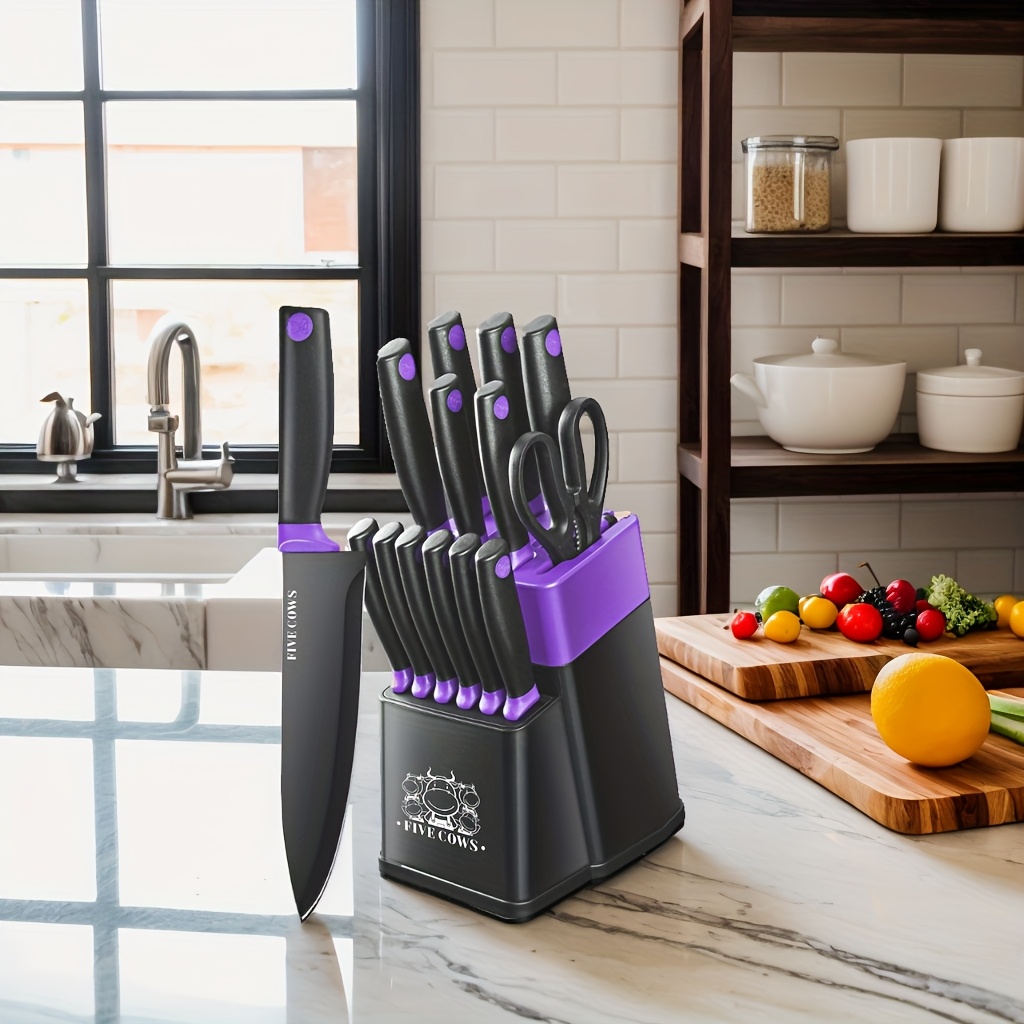 14 Pcs/set Professional Kitchen Knife Set with Sharpener, High Carbon Stainless Steel Chef's Knife Set, Sharp and Rust Resistant, Suitable for Ho