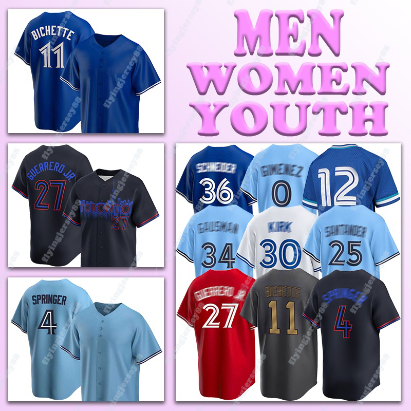 27 Vladimir Guerrero Jr Torontos Baseball Jerseys Blue Jays 11 Bo Bichette 4 George Springer 30 Alejandro Kirk 25 Anthony Santander 36 Davis Schneider Andres Gimenez