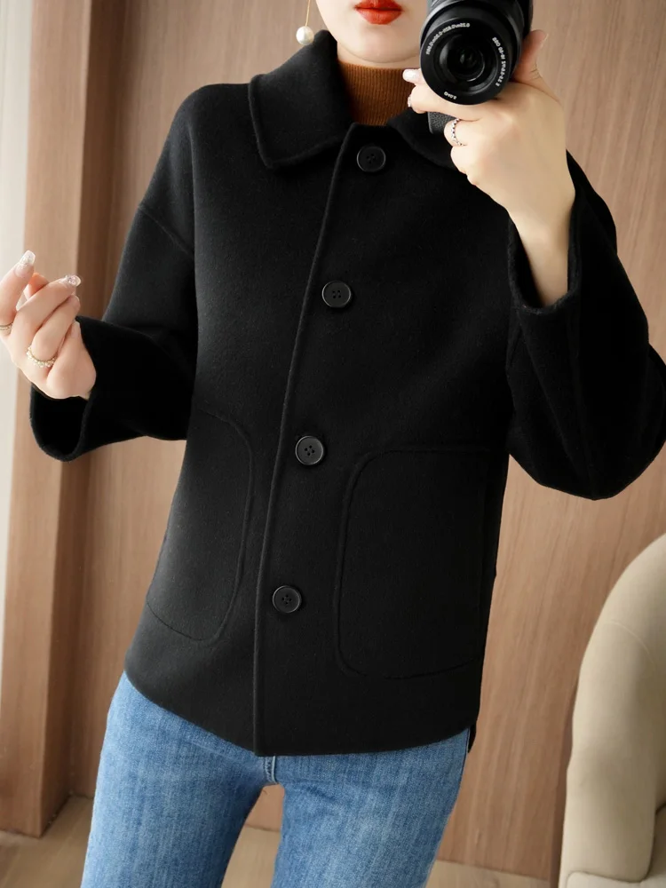 Pure Wool Woolen Overcoat Women's Short Korean Style Loose Double-Sided Woolen Coat Small Outer Wear Cashmere Thick
