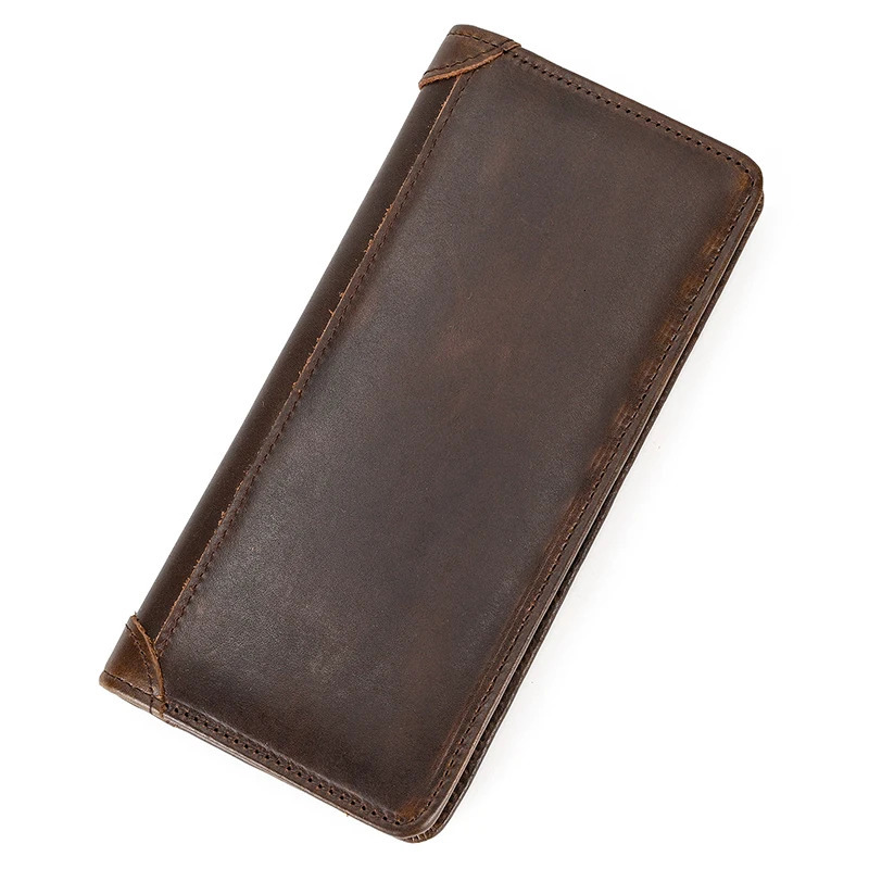 Casual Long Wallet Men Mobile Phone Male Long Purse Bifold Card Wallet Natural Cow Skin Leather Purse Men Business Card Holder 250519
