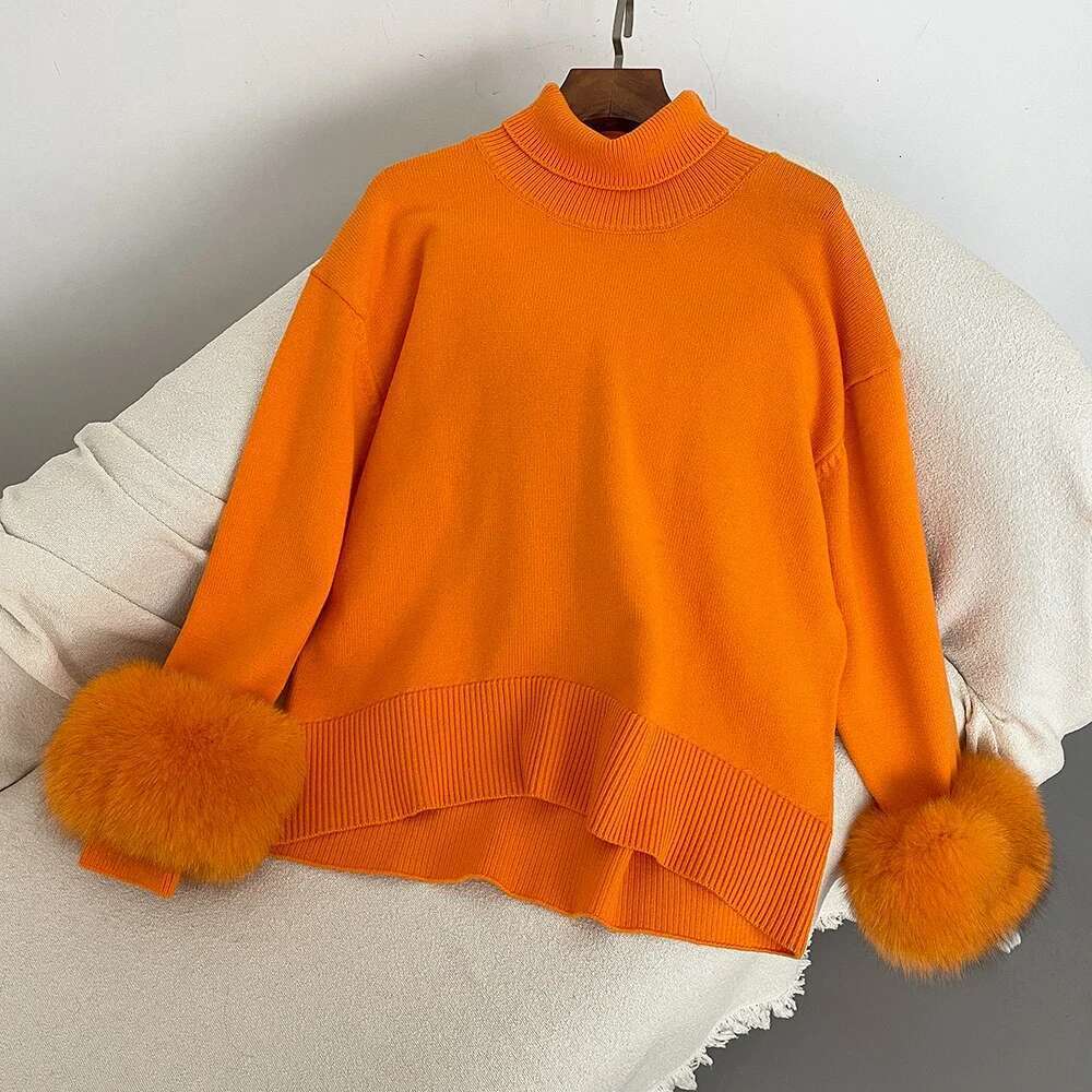 OFTBUY Real Fox Coat 2024 Sweater Women Autumn Winter New Fashion Sleeves Slim Fit Sweaters Fur Knitwear Pull Femme Vintage 250520