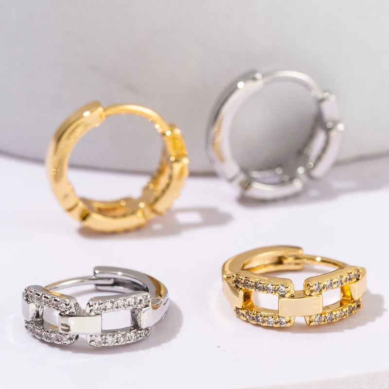 Hoop Earrings Geometric Zircon Ear Buckle For Women Trendy Exquisite Gold Color Small Ring Wedding Jewelry Gifts