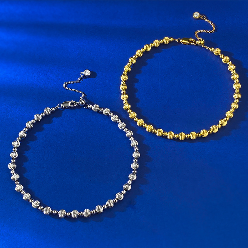 S925 Sterling Silver Laser Brushed Cat Eye 6mm Beaded Bracelet for Women Minimalist Luxury Adjustable Durable Oxidation-Resistant Daily Gift