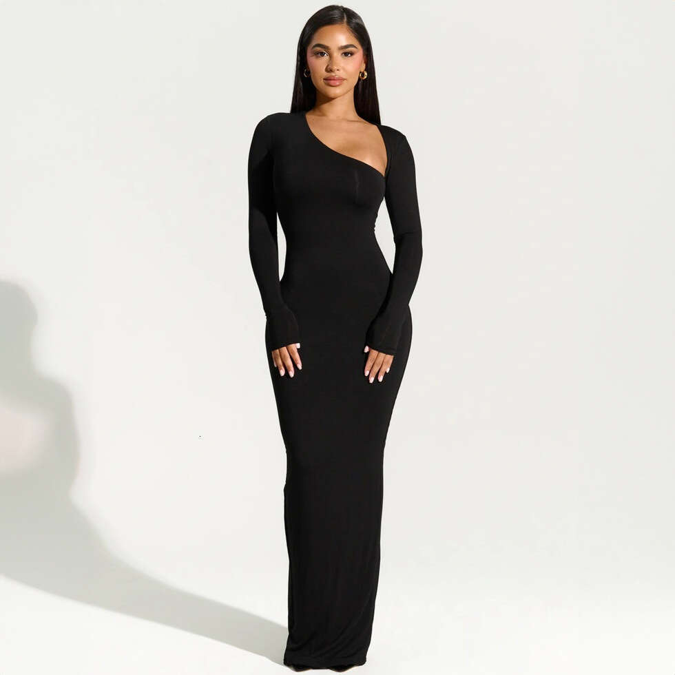 Sheath Dress Wind Women S Clothing Summer New Style Sexy Spicy Girl Slim Fit And Slimming Long Sleeved Slanted Neck Back Slit Dress Summer Dress