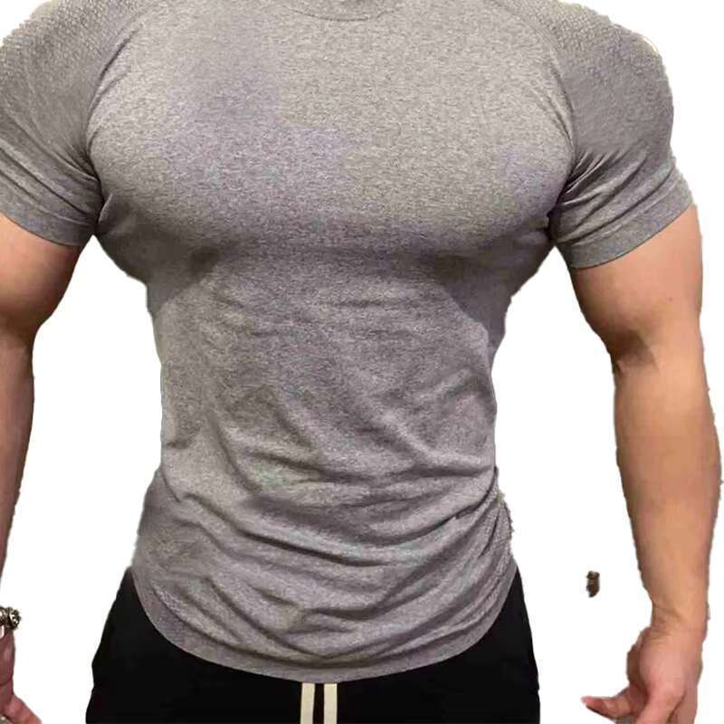 DHEssentials Summer Sports Quick-drying Tight-fitting for Fiess, Men's Seamless Jacquard Round-neck Short-sleeved Shirt