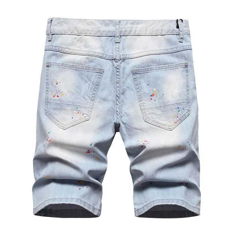 2023 Summer New Mens Ripped Short Jeans Brand Clothing Bermuda Cotton Side Stripe Fluorescent Shorts Breathable Denim Shorts J25051521A8