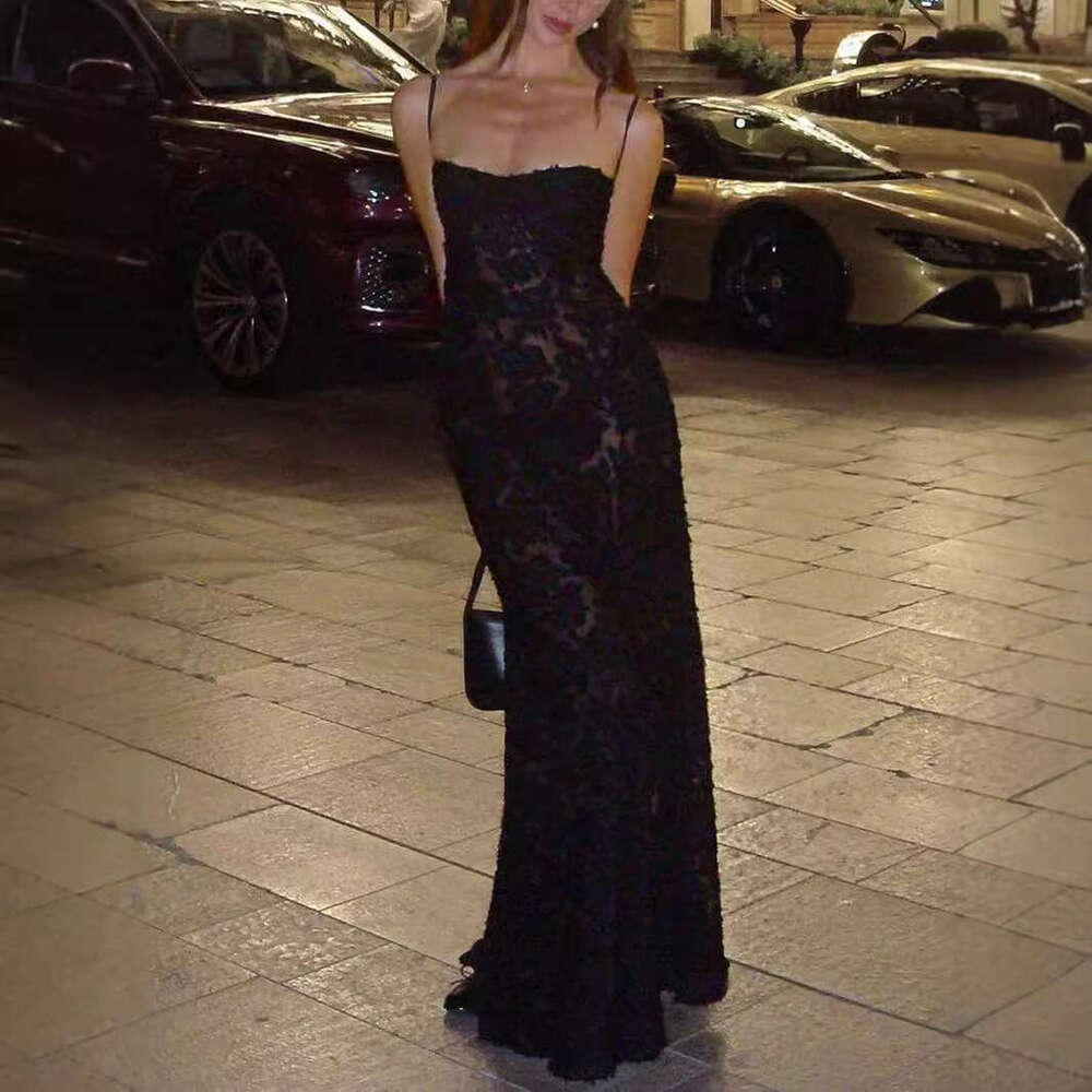 Sheath Dress Women S New With Black Perspective Suspender Sexy Backless Long Dress Evening Dress Summer Dress