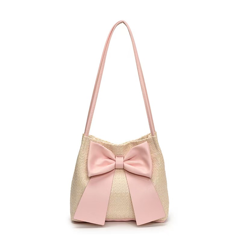 2025 New Summer Grass Weaving Designer Women's Underarm New Soft and Elegant Bow shaped Bucket Multi functional Shoulder Bag