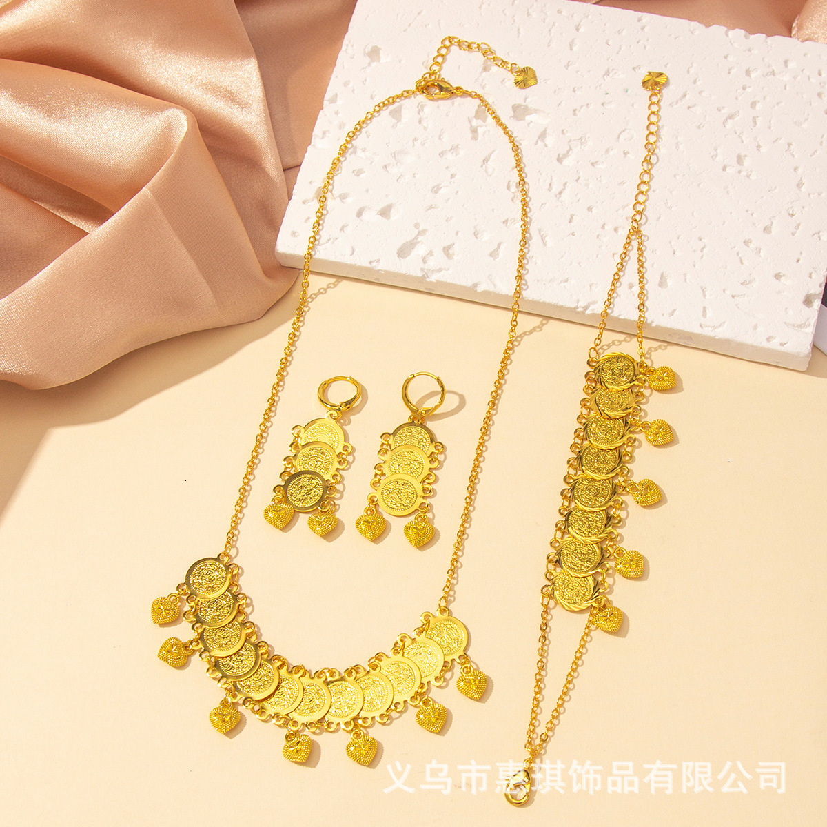 Bridal Wedding Jewelry Set Round Coins Classic Gold Plated Bohemian Tassel Coin Jewelry241105