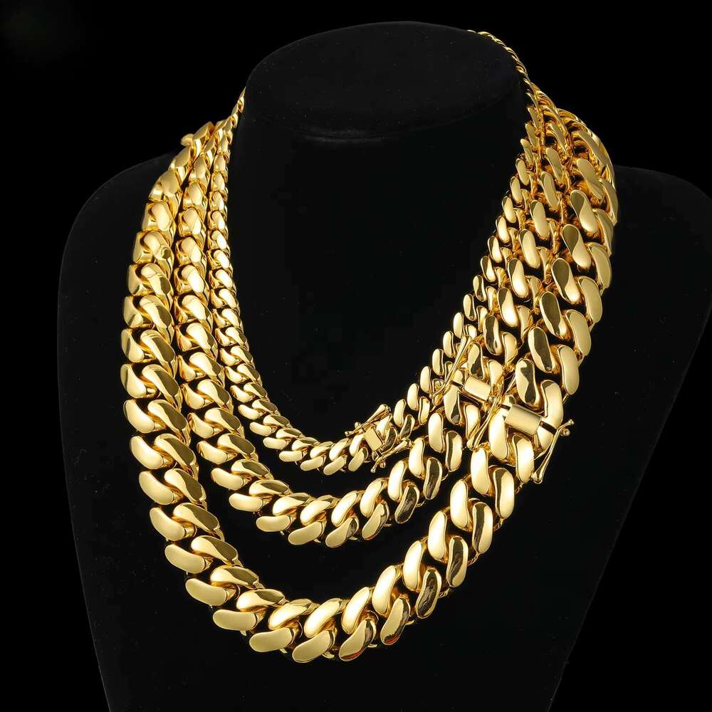 Cadena Cuba Fashion Jewelry Hip Hop Men's Wear 10mm -22mm 14K Gold Plated Cut Miami Cuban Chain Bracelet Necklace