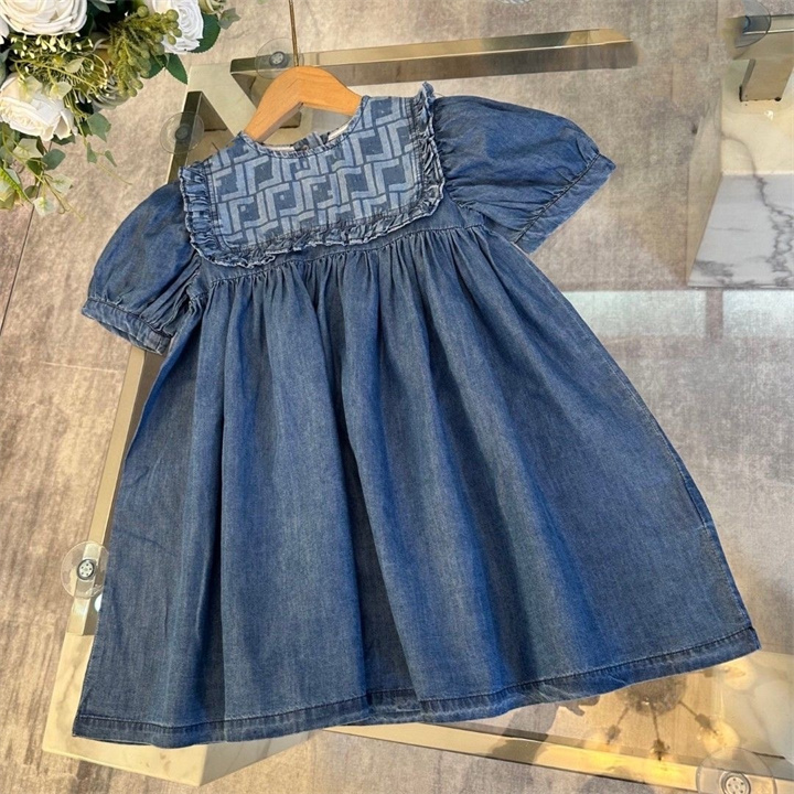 Dresses letter summer fashion short-sleeved dress girl designer clothing casual print princess pleated skirt 90-160CM A18