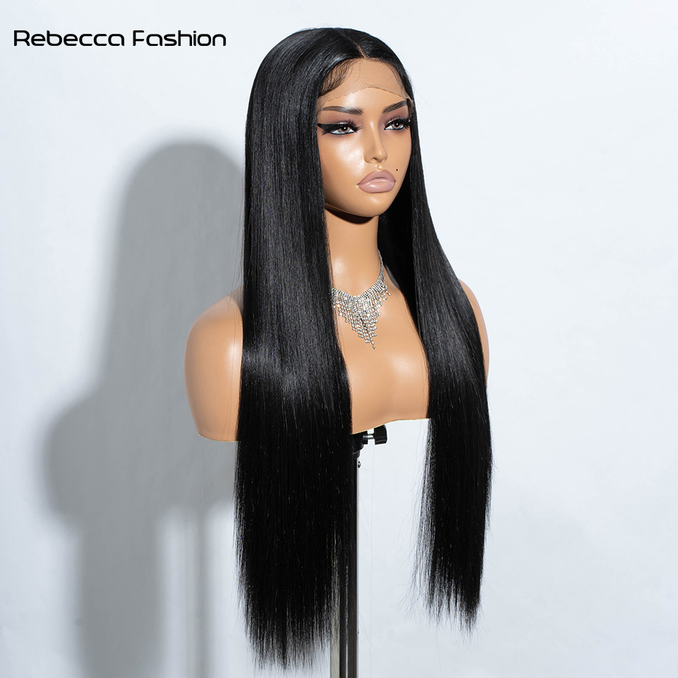 Rebecca Fashion Cosplay Synthetic Lace Wig 30 Inch Long Straight Soft Rainbow Colorful Ombre Blonde Ginger Wigs For Women