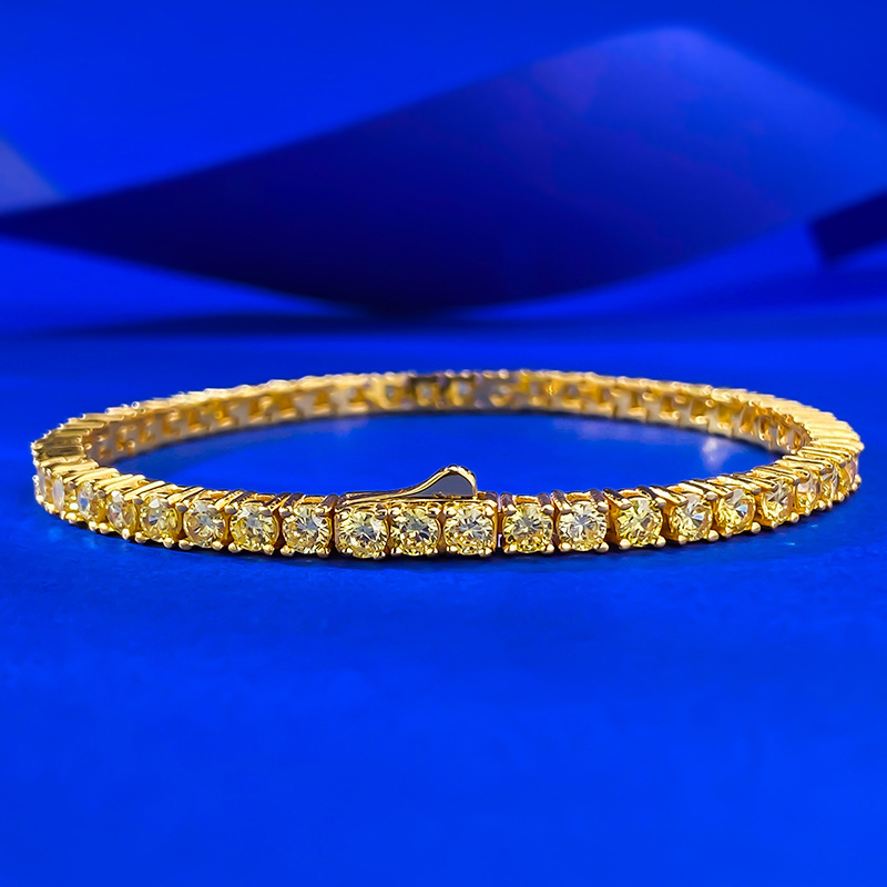 2025 New 925 Sterling Silver Yellow Gold Plated Full Diamond Bracelet, Classic Stylish OL Daily Wear, High-Quality Luxury Women's Trendy Jewelry 
