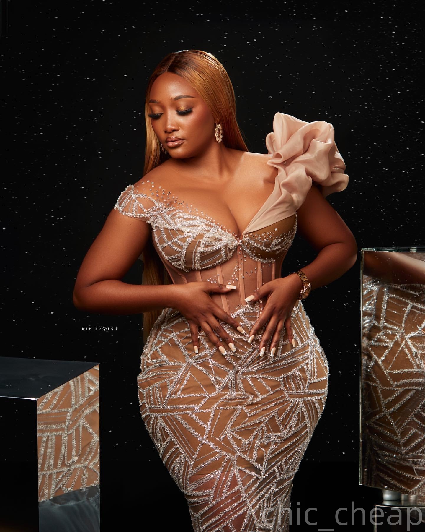 Champagne Sheath Plus Size Prom Dresses 2025 Illusion Crystals Lace Evening Formal Party Second Birthday Engagement Gowns Dress For Special Occasions 