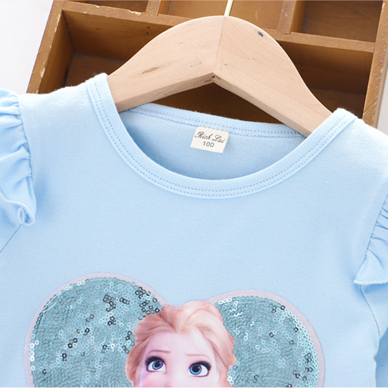 DISNEY Frozen Elsa princess infant designer clothes toddler designer clothes short-sleeved puffy-sleeve T-shirt Girls' T-shirt Love pattern cloth
