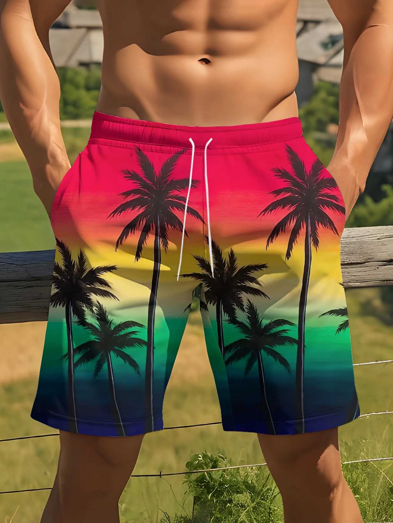 Mens Hawaiian Swim Trunks 3D Gradient Palm Tree Print Beach Shorts Quick Dry Outdoor Leisure Sports Shorts Fashion Mens Shorts J25051540SX