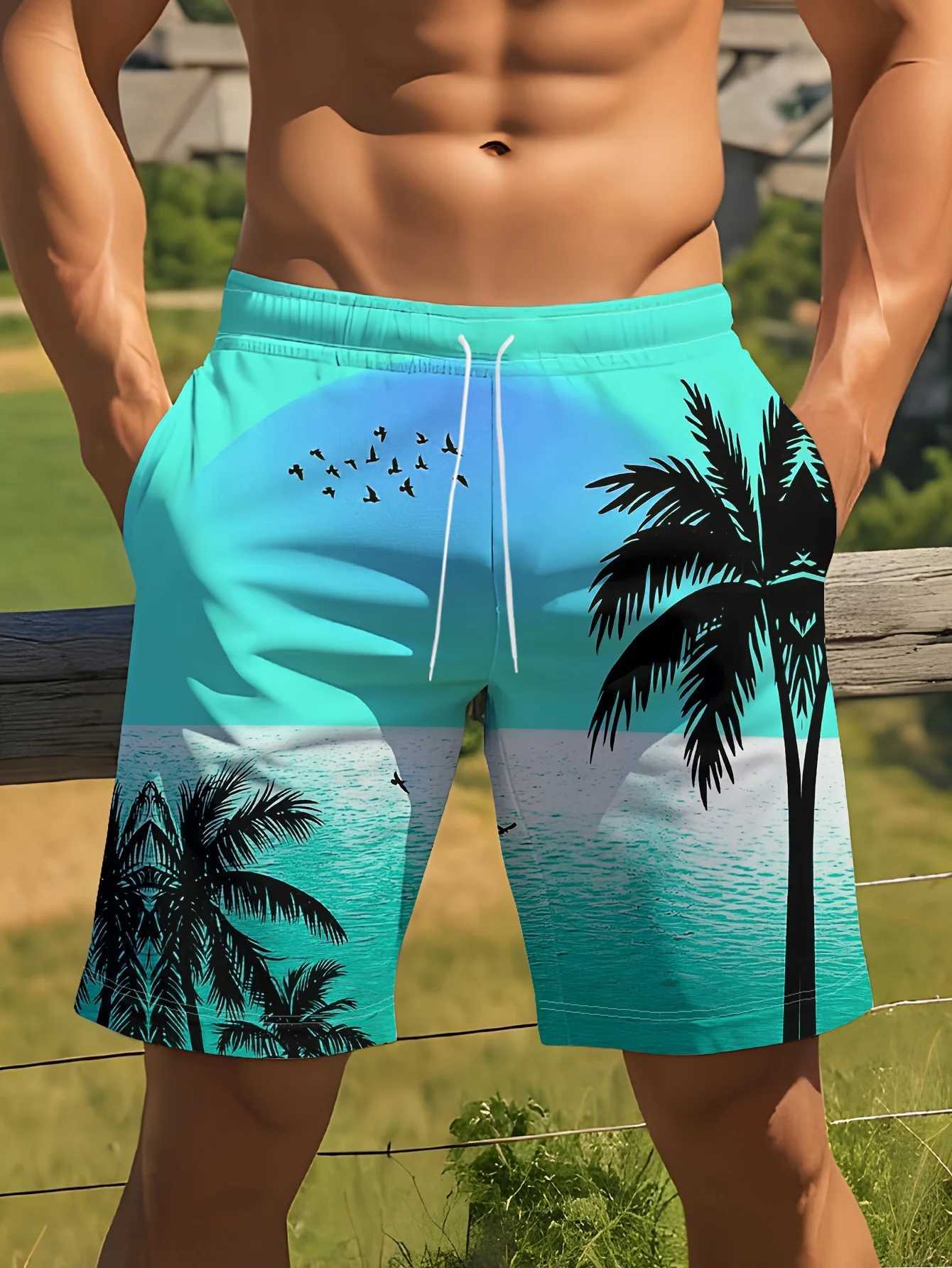 Mens Hawaiian Swim Trunks 3D Gradient Palm Tree Print Beach Shorts Quick Dry Outdoor Leisure Sports Shorts Fashion Mens Shorts J25051540SX