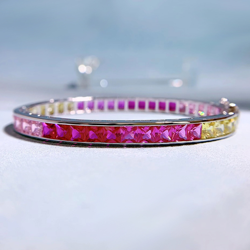 New European and American Fashion S925 Silver Endless Rainbow Candy Color Cubic Zirconia Bracelet