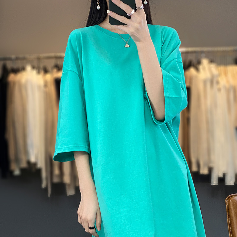 P2104 New Women's Cotton Sweatshirt Large Size Fashion Loose Round Neck Half Sleeve Comfortable Casual Pullover T-shirt Trend