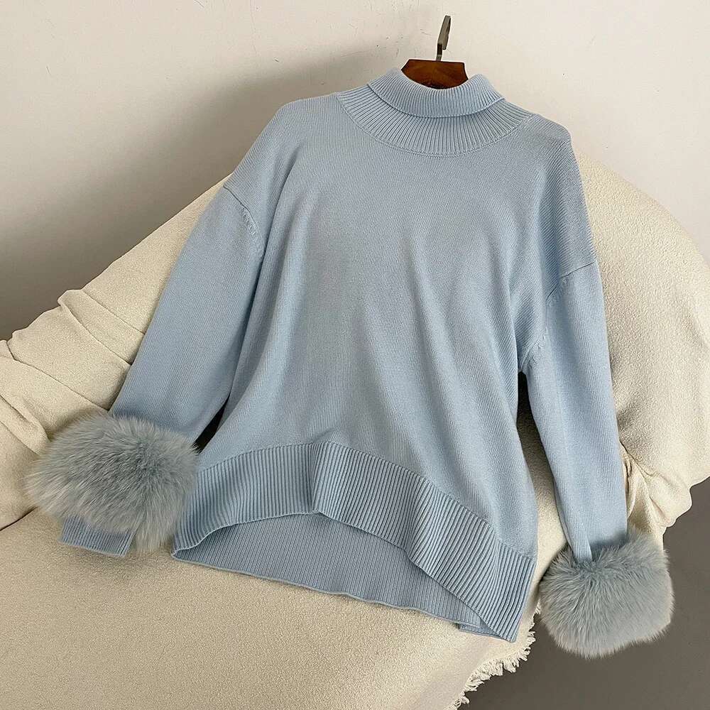 OFTBUY Real Fox Coat 2024 Sweater Women Autumn Winter New Fashion Sleeves Slim Fit Sweaters Fur Knitwear Pull Femme Vintage 250520