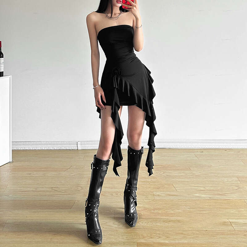 Sheath Dress Feng Summer New Women S Fashion And Sexy Waist Tie Wrapped Chest Irregular Edge Dress Summer Dress