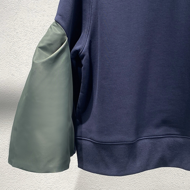 G2403 New autumn and winter color matching round neck stitching loose cuffs long sleeve sweatshirt for women