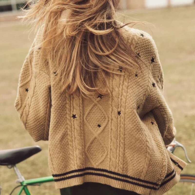 Oversized Warm Y2k Knitted Fearless Khaki 2025 Autumn Sweaters For Women Trend Loose Fit V-Neck Cardigan Mujer