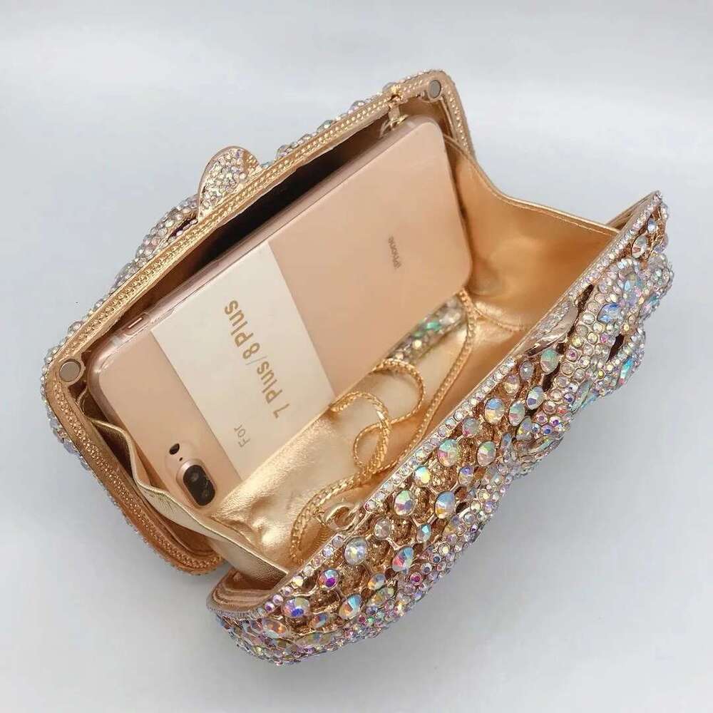 High Quality Designer Bags XIYUAN AB Gold Rhinestone Crystal Clutches Women Evening Bags Wedding Party Female Handbags Mini Phone Case Clutch Purse Lu