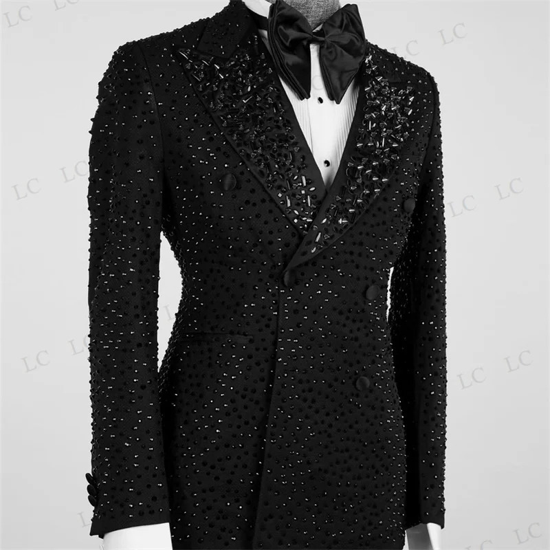 Crystals Men Suits 2 Pieces Blazer One Button Beaded Diamonds Prom Tuxedo Slim Wedding Groom Plus Size Costume Homme 250516