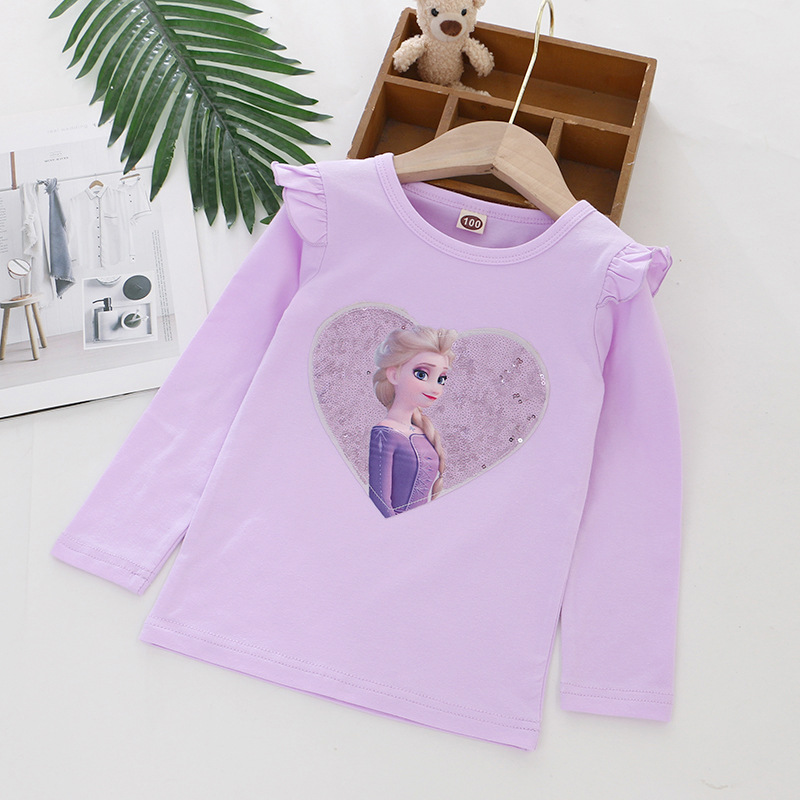 DISNEY Frozen Elsa princess infant designer clothes toddler designer clothes short-sleeved puffy-sleeve T-shirt Girls' T-shirt Love pattern cloth