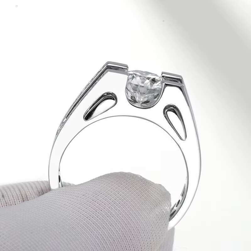 Round cut silver platinum men's silica dragon band ring