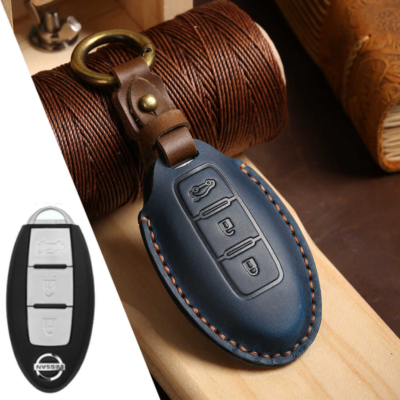 Car Key Handmade Leather Suitable for Nissan key case Teana Xuan Yi Bluebird Qi Jun Qi Da Lou Lan genuine leather car key bag X25519