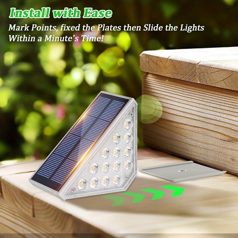 Motion Sensor Outdoor Solar Step Lights 550LM Super Bright 10LED Warm White Stair Light IP44 Waterproof for Porch Patio Deck