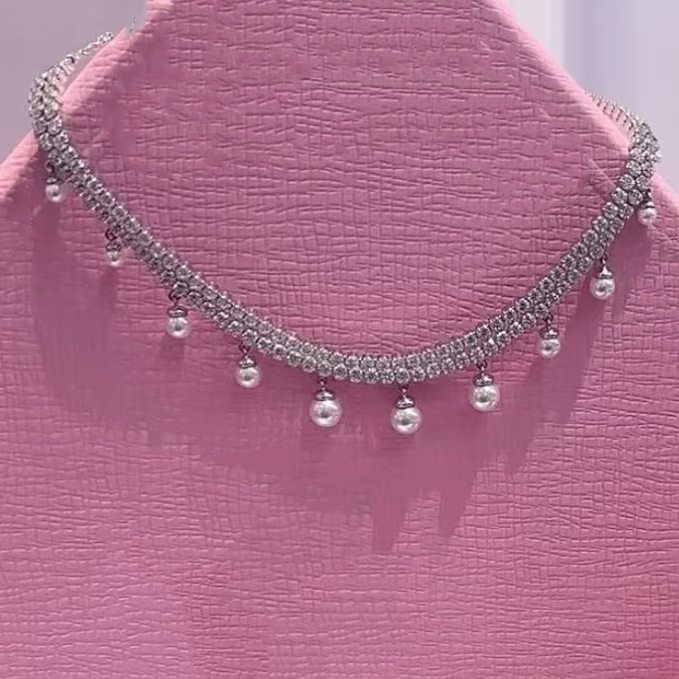 2025 New luxury pearl crystal choker necklace bracelet for women short chain tassel designer bride wedding necklaces chokers bracelets jewelry