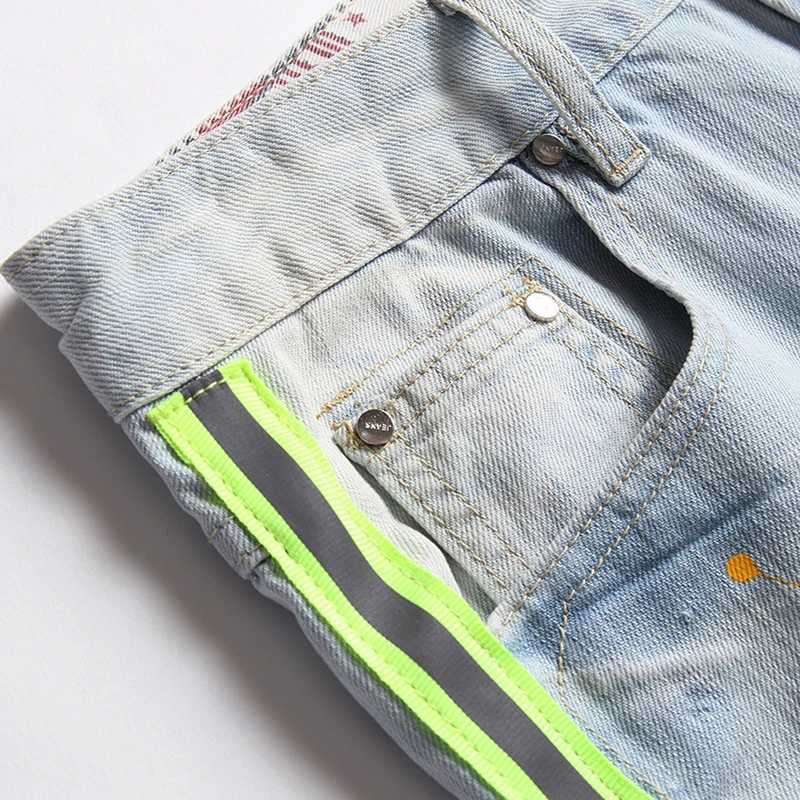 2023 Summer New Mens Ripped Short Jeans Brand Clothing Bermuda Cotton Side Stripe Fluorescent Shorts Breathable Denim Shorts J25051521A8