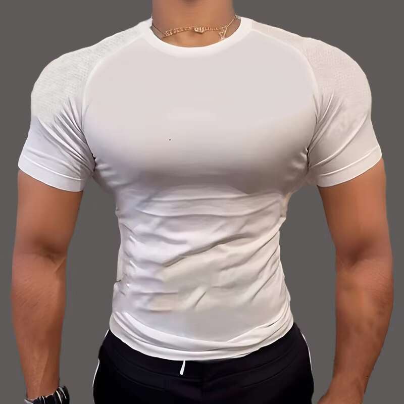 DHEssentials Summer Sports Quick-drying Tight-fitting for Fiess, Men's Seamless Jacquard Round-neck Short-sleeved Shirt