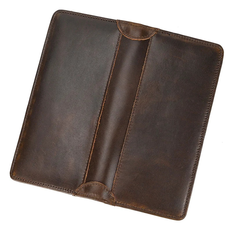Casual Long Wallet Men Mobile Phone Male Long Purse Bifold Card Wallet Natural Cow Skin Leather Purse Men Business Card Holder 250519