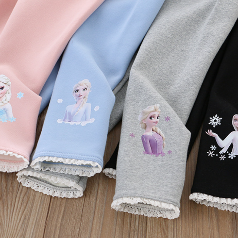 DISNEY infant designer clothes baby designer clothes Frozen Elsa princess girls' pants with princess print soft and comfortable pure cotton.